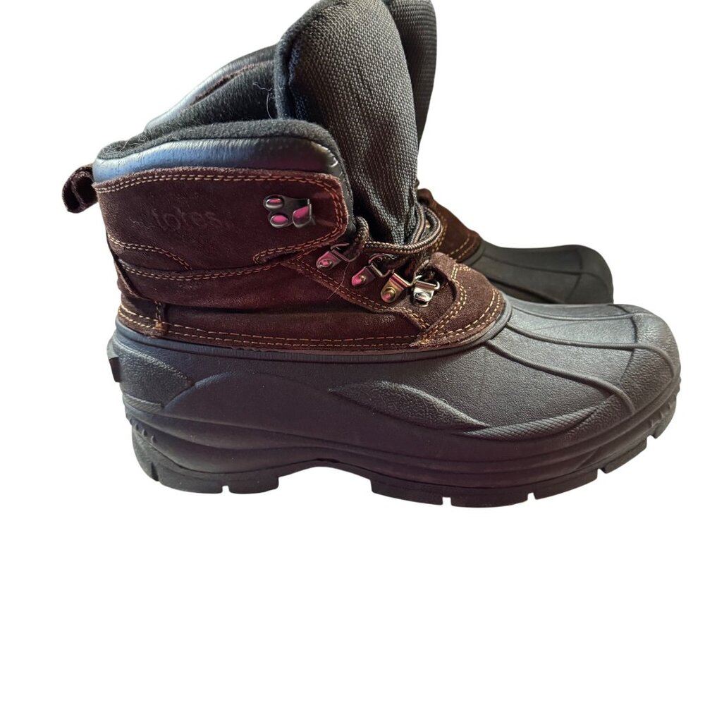 Totes Men's Winter Duck Boots Size 8 Brown & Black Water-Resistant Rubber & Sued - Picture 3 of 8